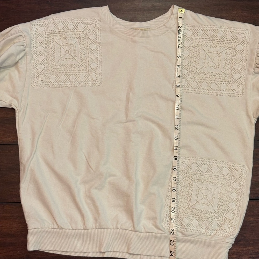 Cream Crochet Lace Patch Sweatshirt - Picture 11 of 12
